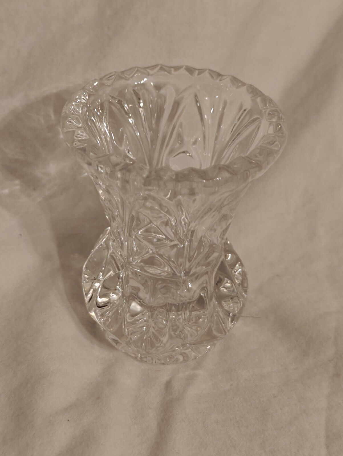 Crystal Glass Tooth Pick Holder or Small Vase, Cut Glass Vase, Etched