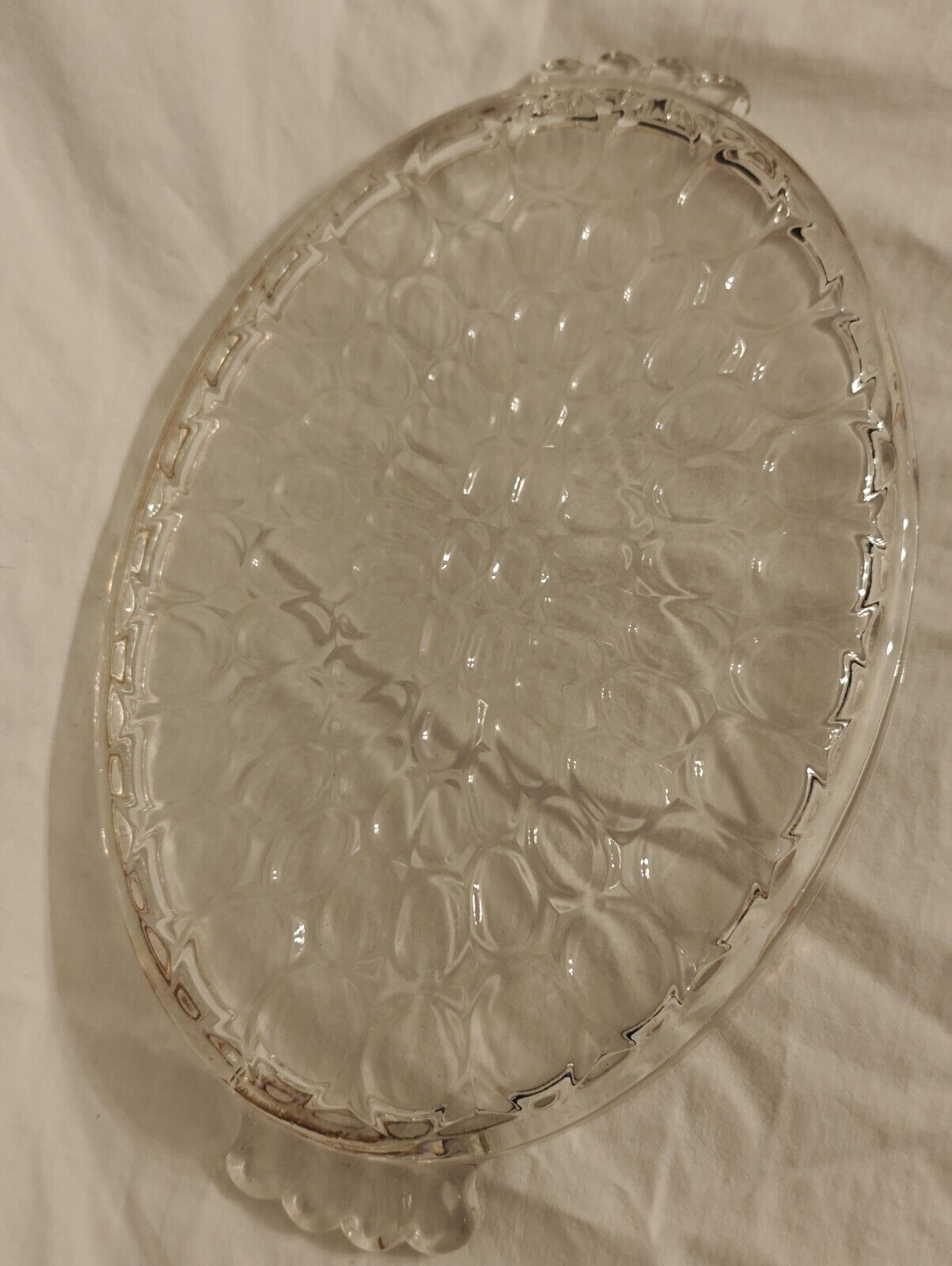 VINTAGE Oval CLEAR Bubble Cut Glass Serving Platter / Tray
