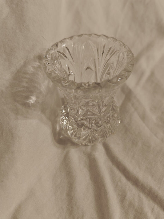 Crystal Glass Tooth Pick Holder or Small Vase, Cut Glass Vase, Etched