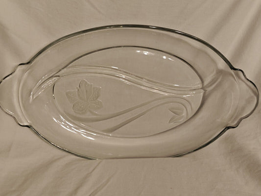 Vintage Clear Glass Divided Serving Dish Flower Design