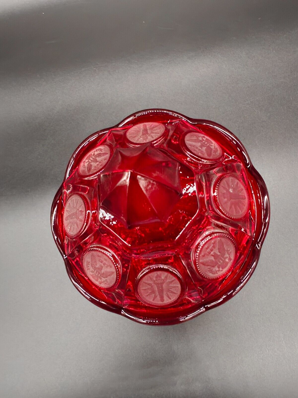 Vintage Fostoria Coin Glass Wedding Bowl and Lid (Candy Dish) Ruby Red