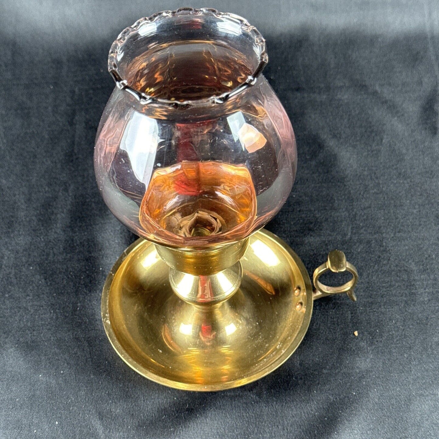 Vintage Brass Chamberstick  Pink Tone  Glass Globe Candle Holder