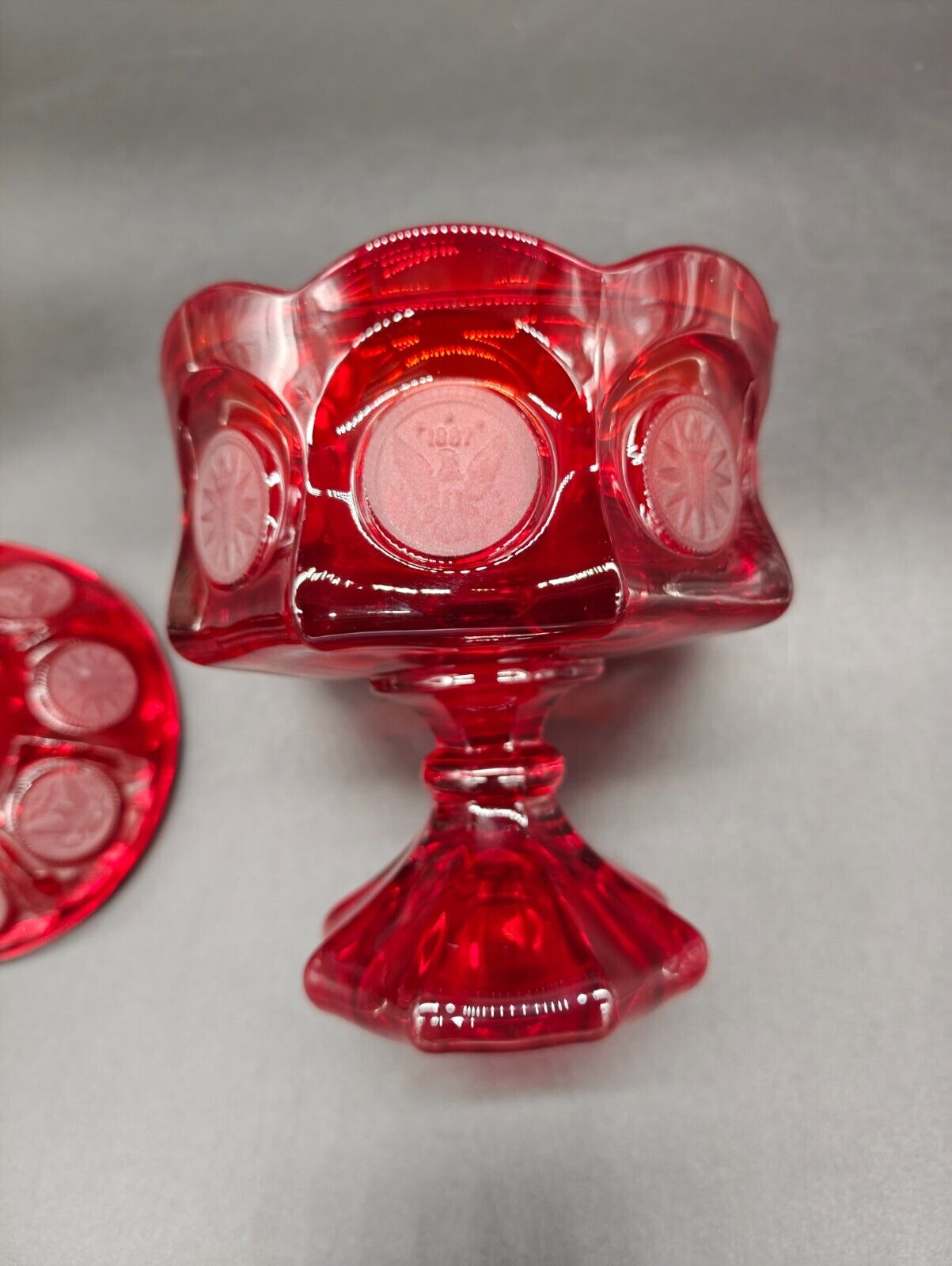 Vintage Fostoria Coin Glass Wedding Bowl and Lid (Candy Dish) Ruby Red