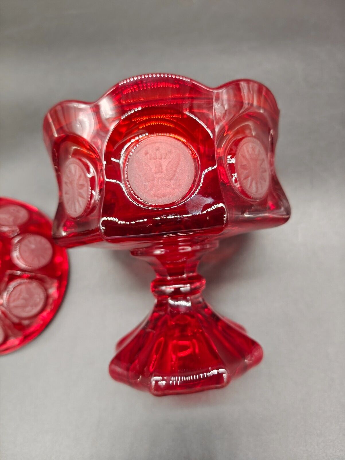 Vintage Fostoria Coin Glass Wedding Bowl and Lid (Candy Dish) Ruby Red