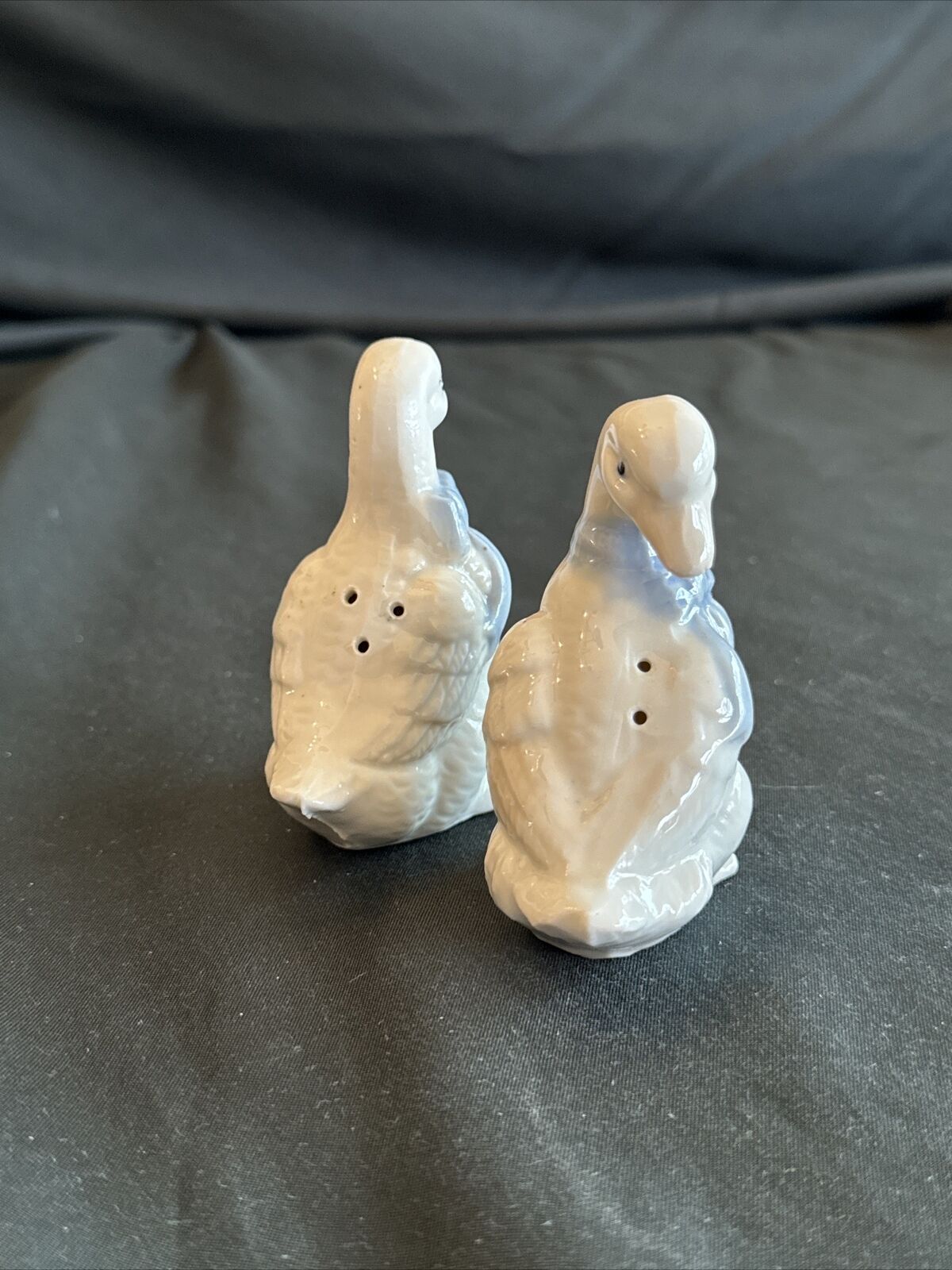 Vintage Goose Salt And Pepper Shakers, White With Blue How
