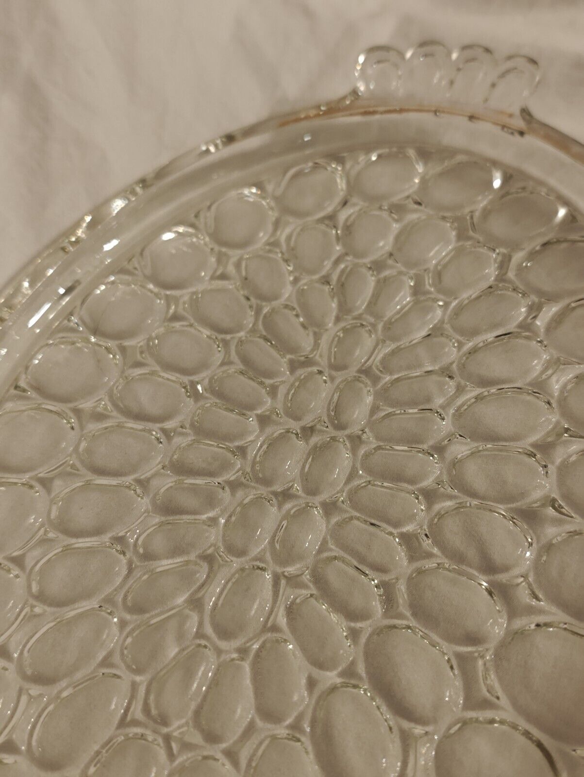 VINTAGE Oval CLEAR Bubble Cut Glass Serving Platter / Tray