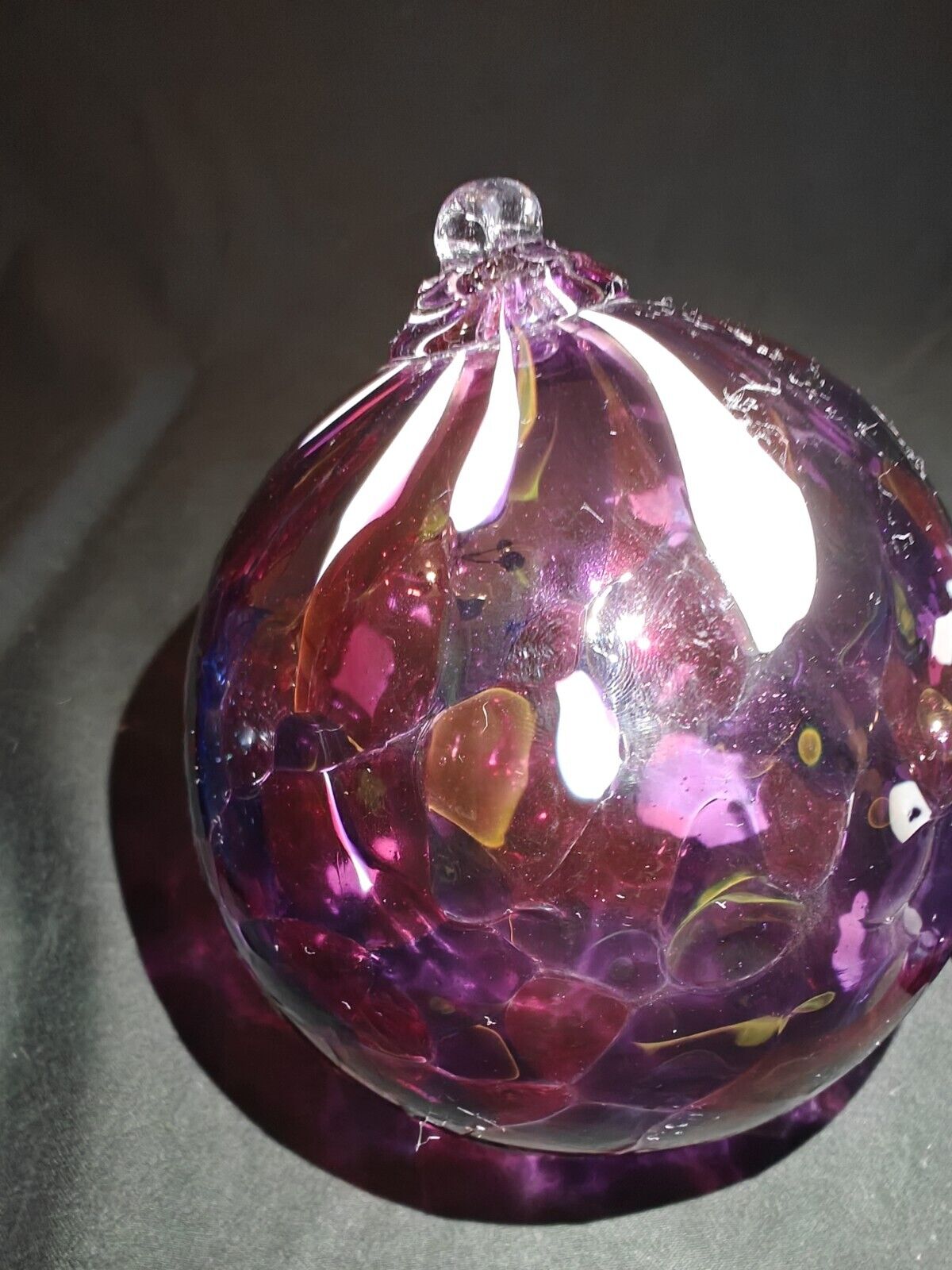 Hand Blown Glass Ornaments Balls Blue, Green, Purple, Red with White
