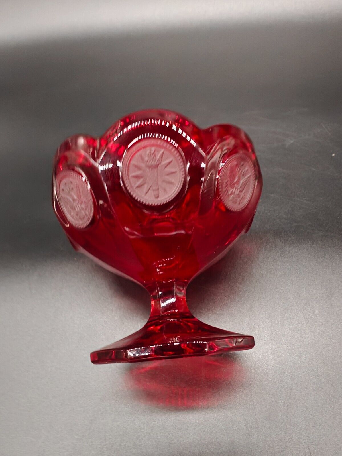 Vintage Fostoria Ruby Red Coin (Eagle/Torch) Glass Compote/Open Candy Dish