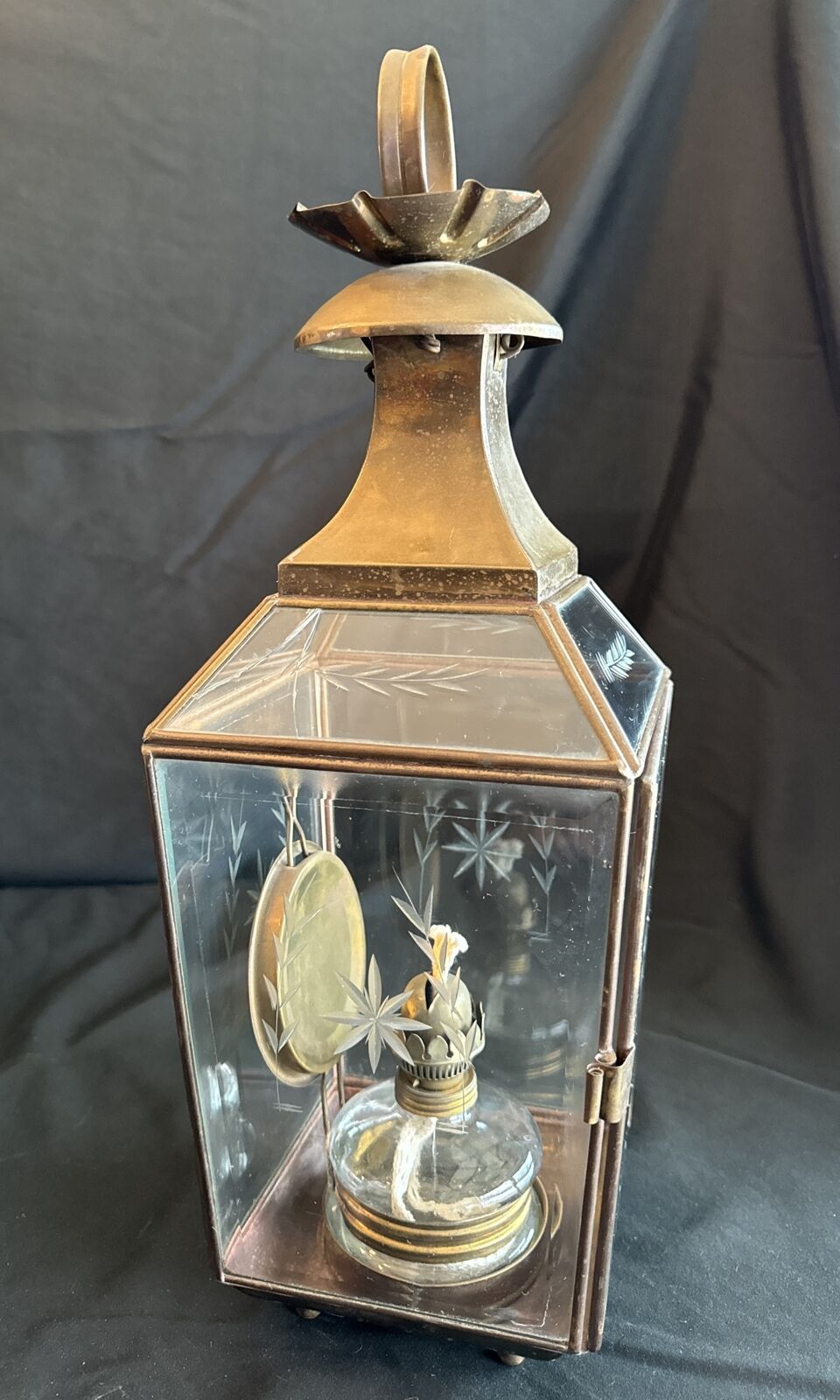 Yuksel Lambalari Turkish Shepherd Oil Lantern Light Etched Glass 1940’S