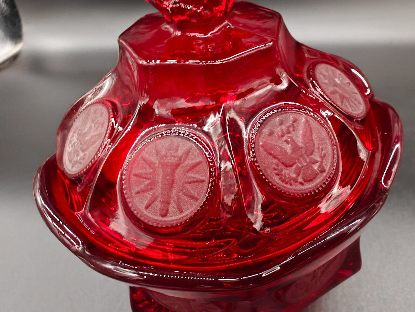 Vintage Fostoria Coin Glass Wedding Bowl and Lid (Candy Dish) Ruby Red