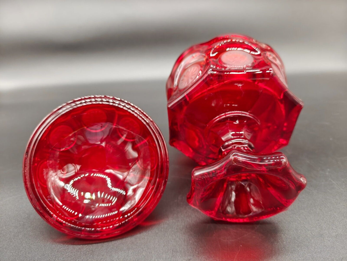 Vintage Fostoria Coin Glass Wedding Bowl and Lid (Candy Dish) Ruby Red