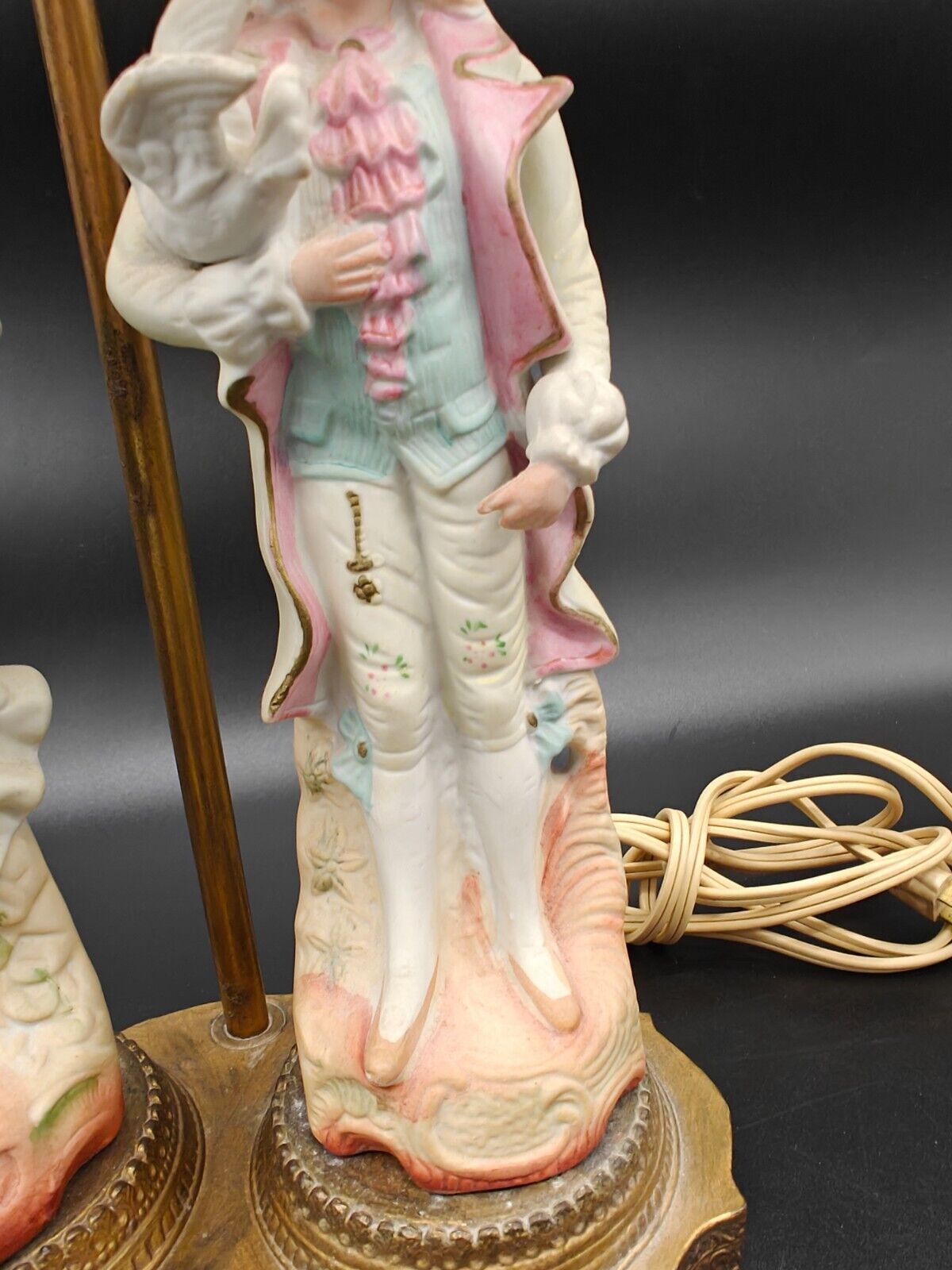 Antique French Provincial Bisque Porcelain Figurine Couple on Table Lamp