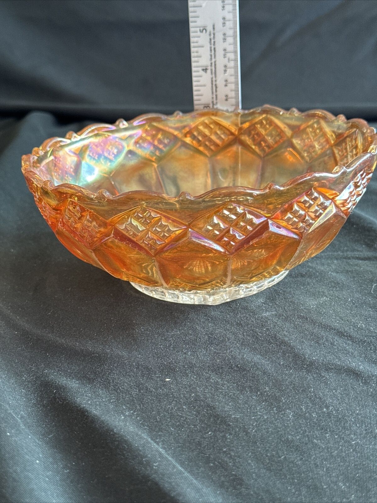 Vintage Marigold Carnival Glass Diamond Point Bowl
