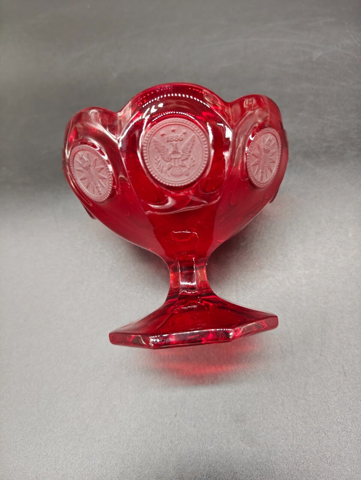 Vintage Fostoria Ruby Red Coin (Eagle/Torch) Glass Compote/Open Candy Dish