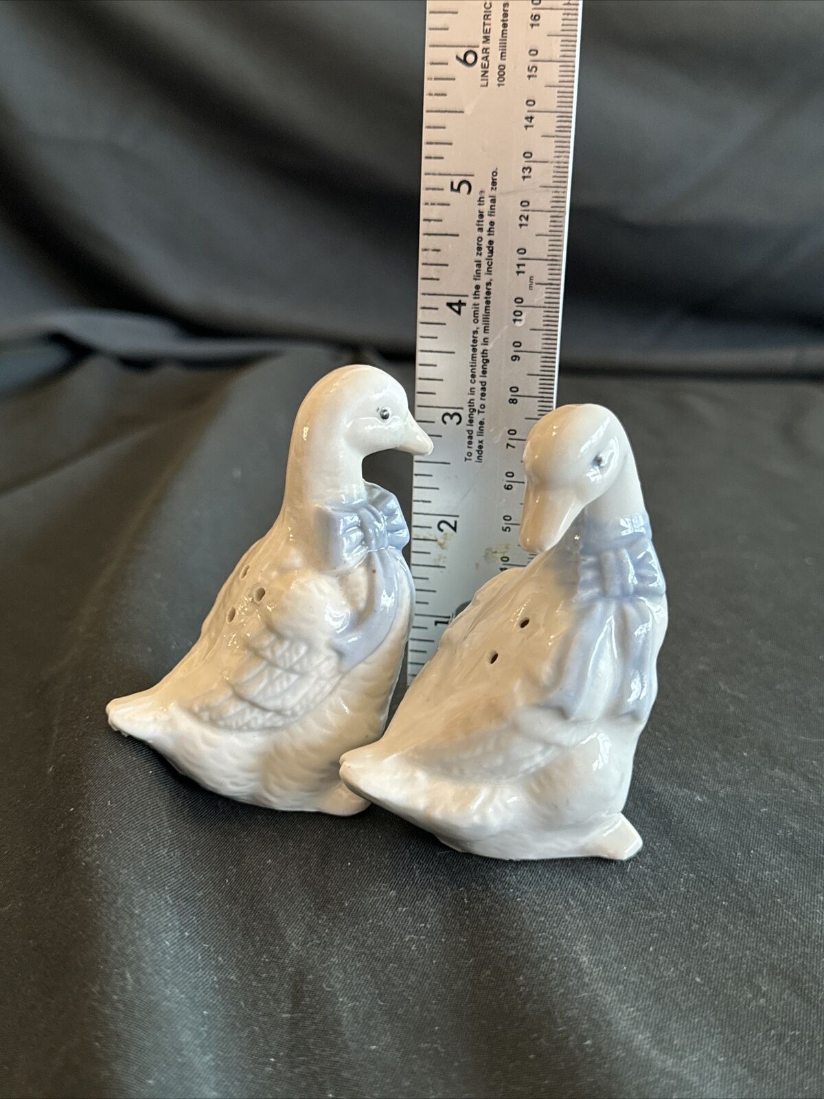 Vintage Goose Salt And Pepper Shakers, White With Blue How