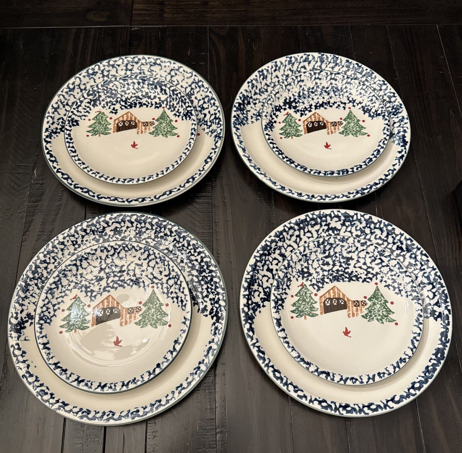 Vintage Tienshan Holiday Wilderness plates , 10 1/2" And 7 1/2” - Set Of 4