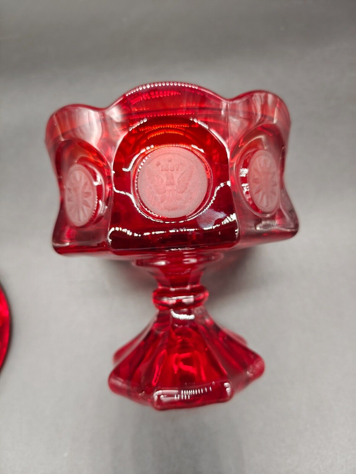 Vintage Fostoria Coin Glass Wedding Bowl and Lid (Candy Dish) Ruby Red