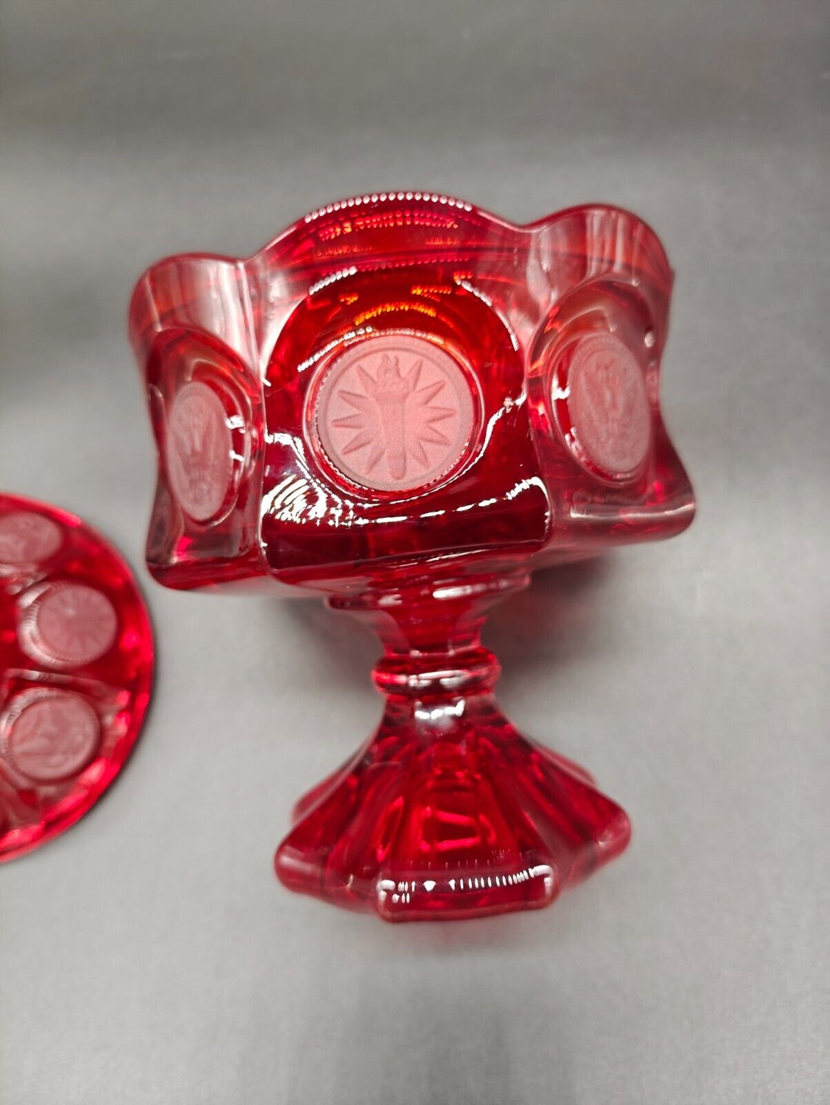 Vintage Fostoria Coin Glass Wedding Bowl and Lid (Candy Dish) Ruby Red