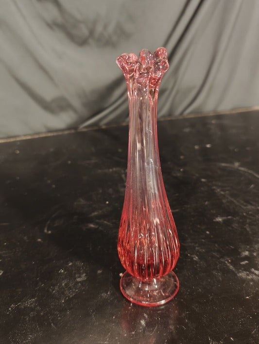 Fenton Swung Vase Dusty Rose 9451 Ribbed Pattern 7.25 inches 1980s