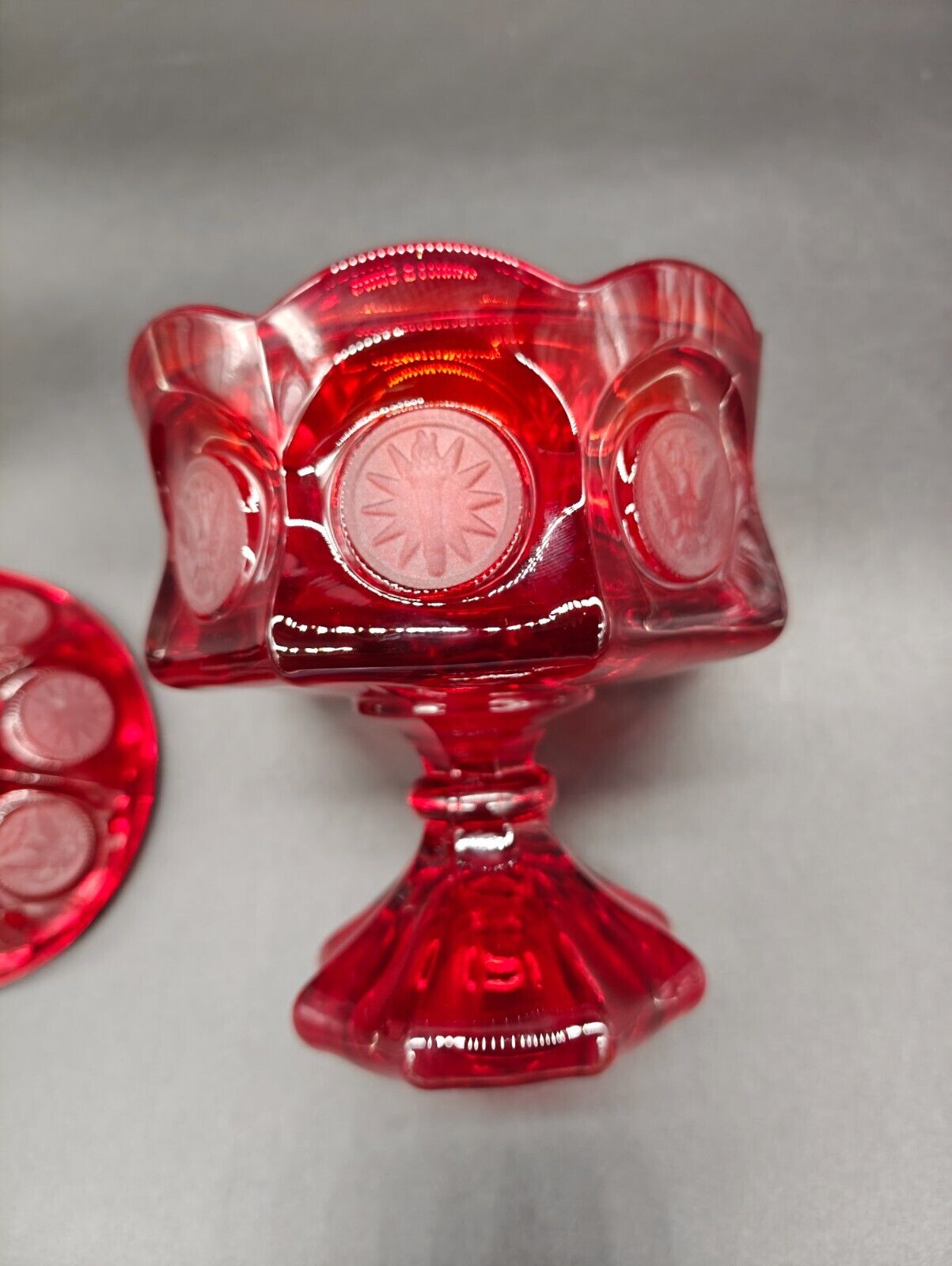 Vintage Fostoria Coin Glass Wedding Bowl and Lid (Candy Dish) Ruby Red