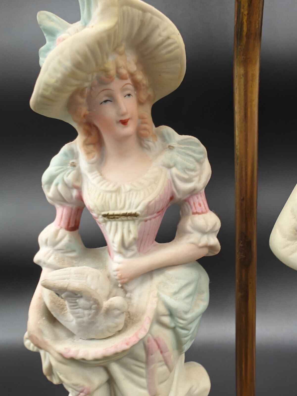 Antique French Provincial Bisque Porcelain Figurine Couple on Table Lamp