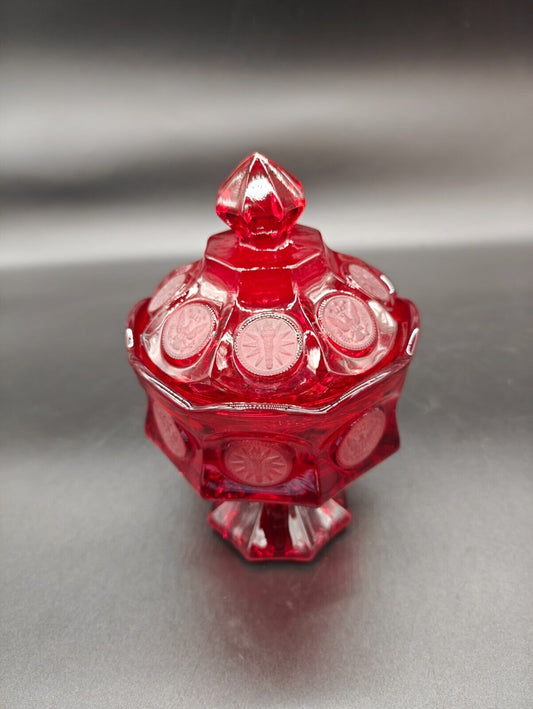 Vintage Fostoria Coin Glass Wedding Bowl and Lid (Candy Dish) Ruby Red