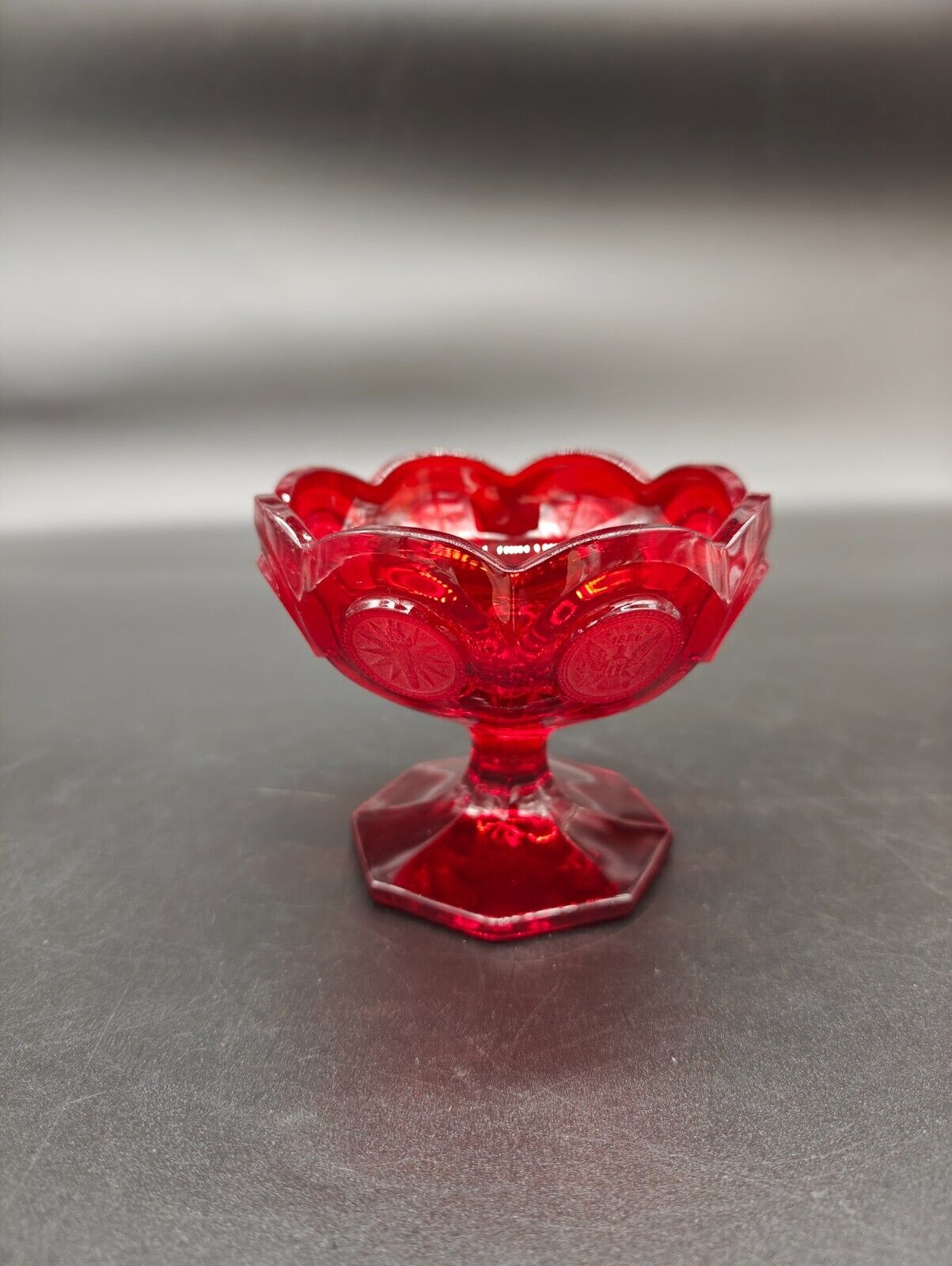 Vintage Fostoria Ruby Red Coin (Eagle/Torch) Glass Compote/Open Candy Dish