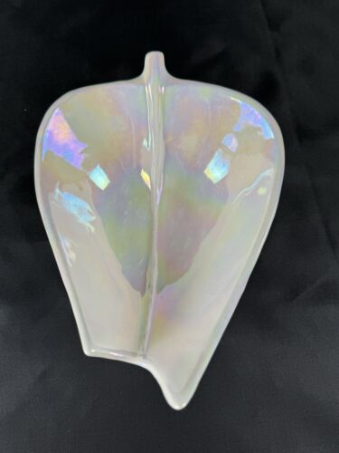 Vintage California Pottery leaf shaped iridescent bowl