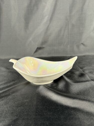 Vintage California Pottery leaf shaped iridescent bowl