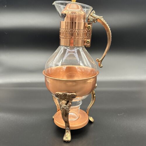 Vintage Princess House Copper Coffee Tea Pot Carafe Warming Stand 14" Tall w/lid