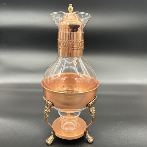 Vintage Princess House Copper Coffee Tea Pot Carafe Warming Stand 14" Tall w/lid