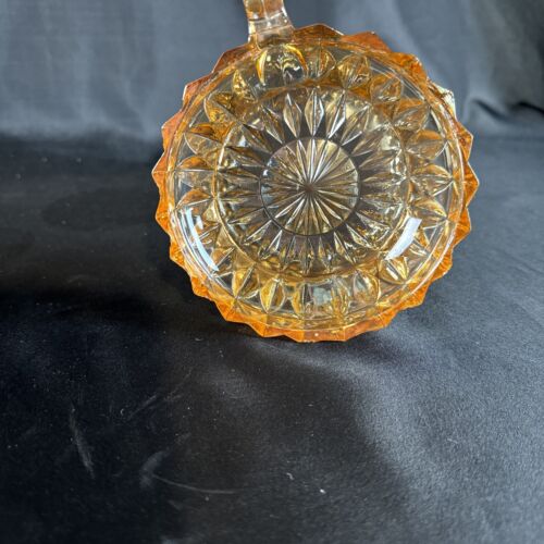 Vtg Carnival Pressed Glass Round Candy Dish Starburst Marigold Jeannette Indiana