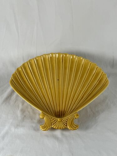 Vtg Calif USA Avocado Green Large Seashell Platter/Serving Tray