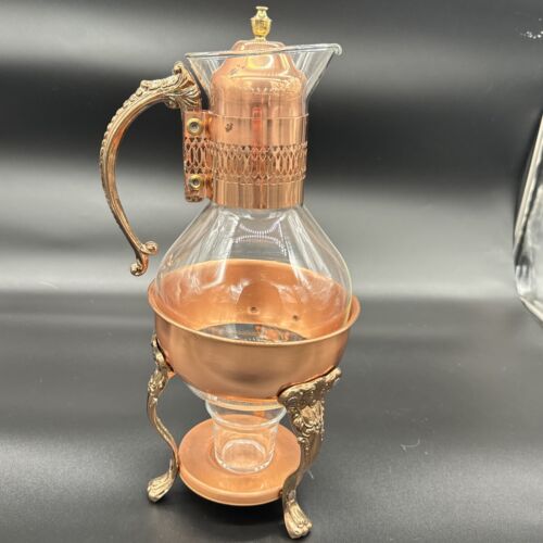 Vintage Princess House Copper Coffee Tea Pot Carafe Warming Stand 14" Tall w/lid