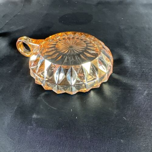 Vtg Carnival Pressed Glass Round Candy Dish Starburst Marigold Jeannette Indiana