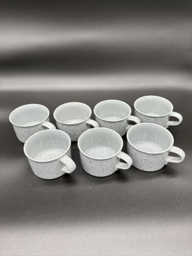 Mikasa Ultrastone Gray Cup and Saucer Set of 7 Grey Speckled Pattern Japan