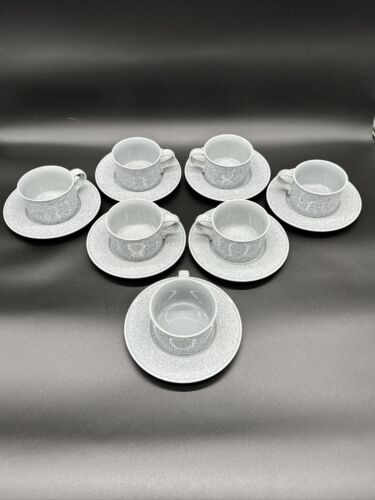 Mikasa Ultrastone Gray Cup and Saucer Set of 7 Grey Speckled Pattern Japan