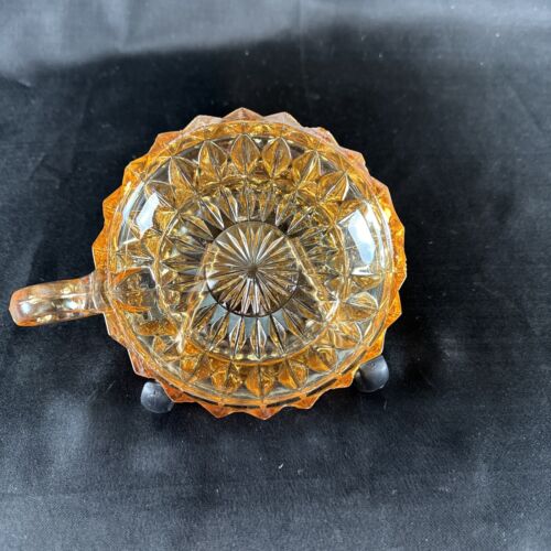 Vtg Carnival Pressed Glass Round Candy Dish Starburst Marigold Jeannette Indiana