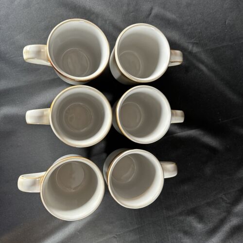 Set Of 6 Noritake Stoneware Japan Fanfare Brown Tone Mugs