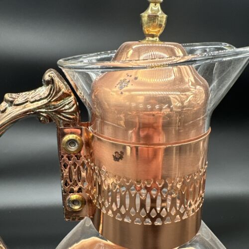 Vintage Princess House Copper Coffee Tea Pot Carafe Warming Stand 14" Tall w/lid