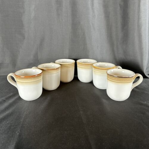 Set Of 6 Noritake Stoneware Japan Fanfare Brown Tone Mugs